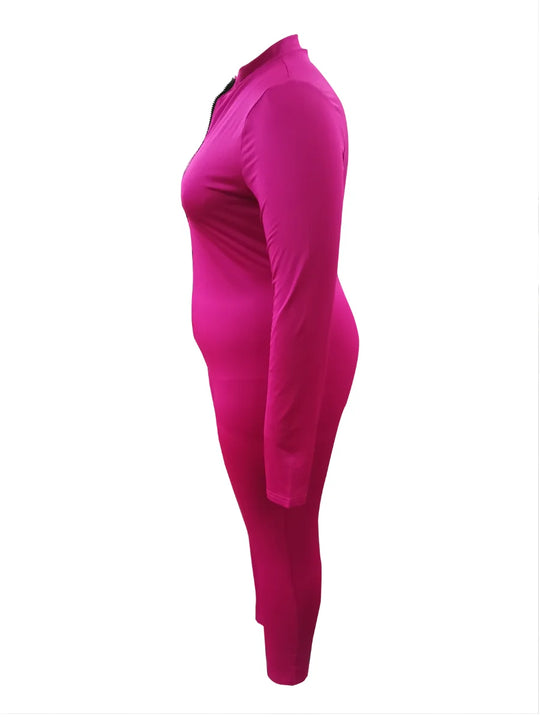 LW Plus Size Sportswear Zipper Design Jumpsuit Women Solid Long Sleeve Bodycon Fashion Sports Jumpsuits Casual Fitness Overall