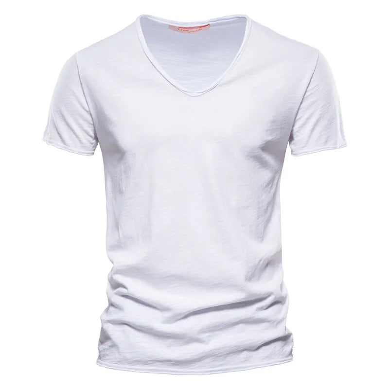 Wholesale Drop-Ship 100% Cotton Men T-shirt V-neck Slim Soild T-shirts