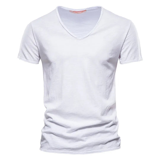 Wholesale Drop-Ship 100% Cotton Men T-shirt V-neck Slim Soild T-shirts
