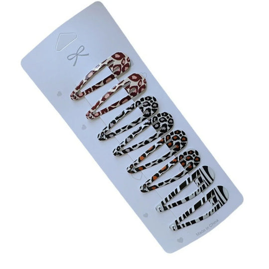 8pcs/set Leopard Print Hair Clips for Women Girls Vintage Geometric