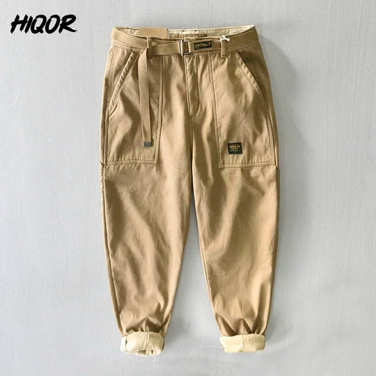 HIQOR Winter Cargo Pants Men Warm Thicken Outdoor Trousers Loose