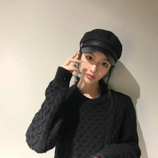 Women Men PU Leather Berets Hat Retro British Solid Beret Baseball Cap Outdoor Sun Hat Winter Warm Octagonal Hats Newsboy Caps
