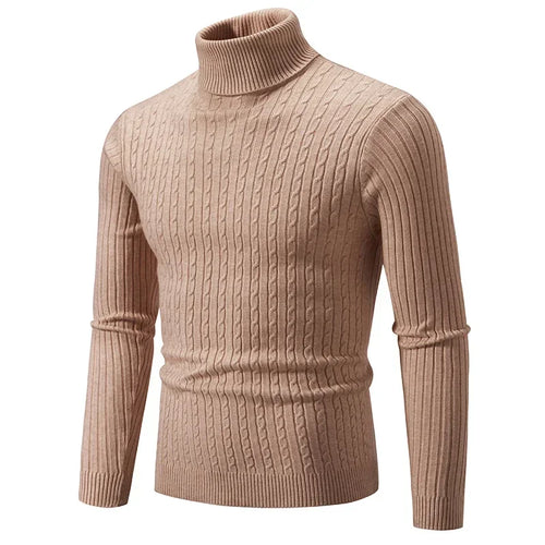 Men's High Neck Sweater Solid Color Pullover Knitted Warm Casual
