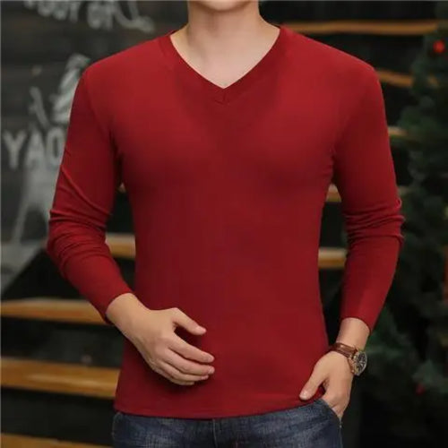 Fashion 2024 Long Sleeve T-shirt New Men's V-Neck Casual T-Shirts Long