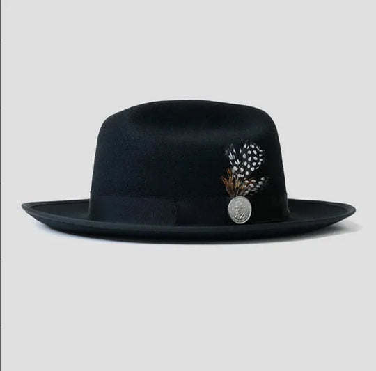 Warm Soft Lightweight Wool Felt Fedora Hat with Feather British Style Autumn Winter Versatile Unisex Adjustable Band