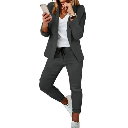 Plaid Splice Slim Fit Jacket Blazer Casual Wide Leg Pants Two Piece