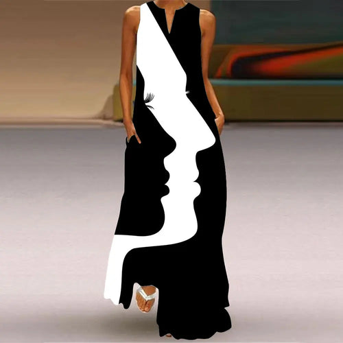 Summer Outdoor Street Fashion Women's Long Dress New Abstract Art