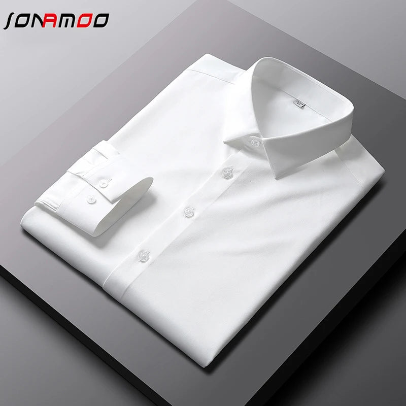 Men's Casual and Fashionable Long Sleeved Solid Color Shirt Non
