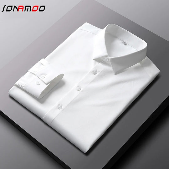 Men's Casual and Fashionable Long Sleeved Solid Color Shirt Non