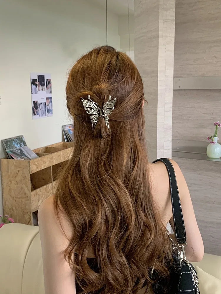 Butterfly Hair Clip Bright Silver Cross Geometric Hairpin Rose Flower