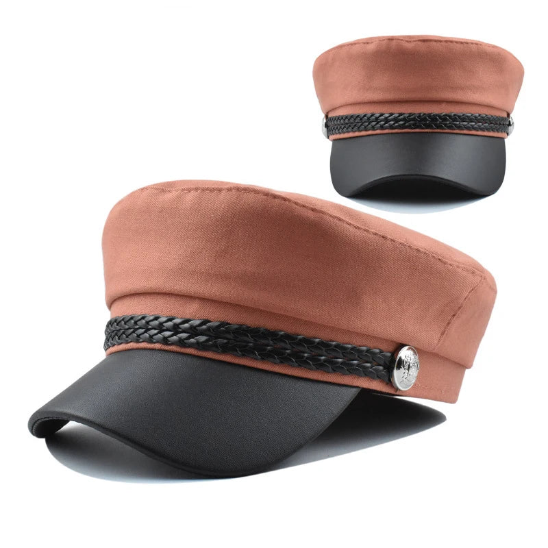 Women Men PU Leather Berets Hat Retro British Solid Beret Baseball Cap Outdoor Sun Hat Winter Warm Octagonal Hats Newsboy Caps