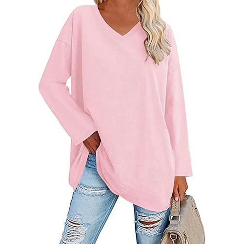 Fashion T-shirt Top  Breathable Stretchy Autumn Top  Solid Color Loose