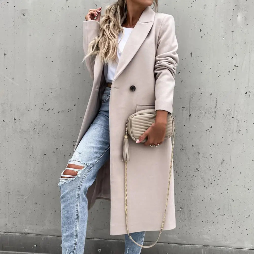 Women Coat Elegant Long Blazer Female All Match Long Sleeve Button