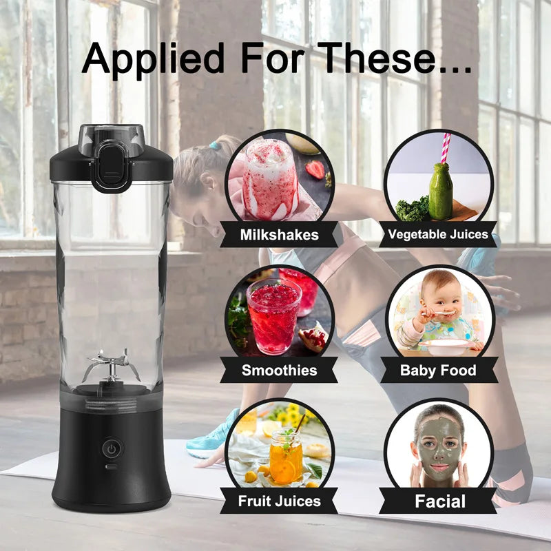 Portable Travel Blender 600ml Smoothie Maker With Spout Portable Blender USB Rechargeable Protein Blender