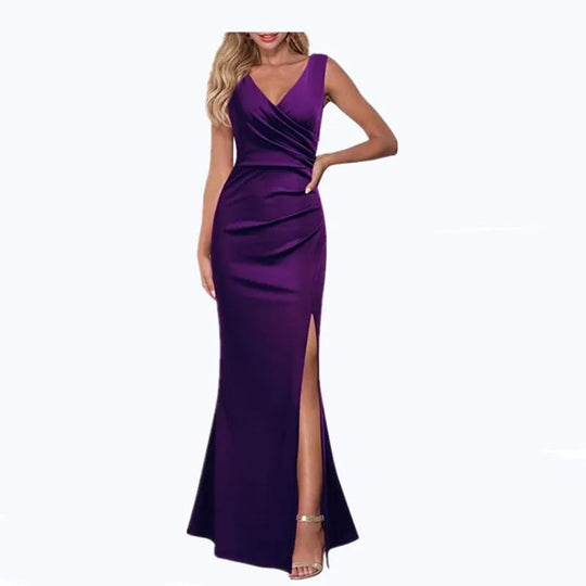 Summer Elegant Women's Sexy Sleeveless Slit Skirt Hot Wedding Long Dress Ladies Sling Backless Strap V-Neck Dress Female