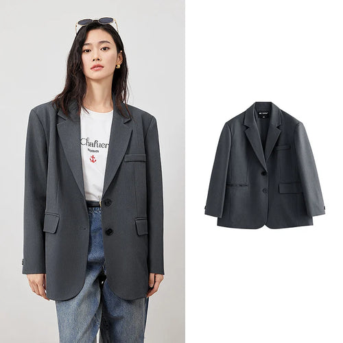 TOYOUTH 2023 Women Blazer Jacket Spring New Oversize Back Split Hem