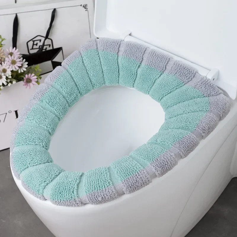 Universal Toilet Seat Cover Winter Warm Soft Seat Mat O-shaped Fleece Pad Bathroom Seat Cushion with Handle Bathroom Accessories