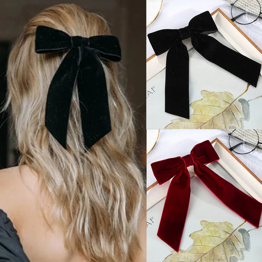 Bow Velvet Barrettes Women Temperament Ponytail Hairpin Hair Clip
