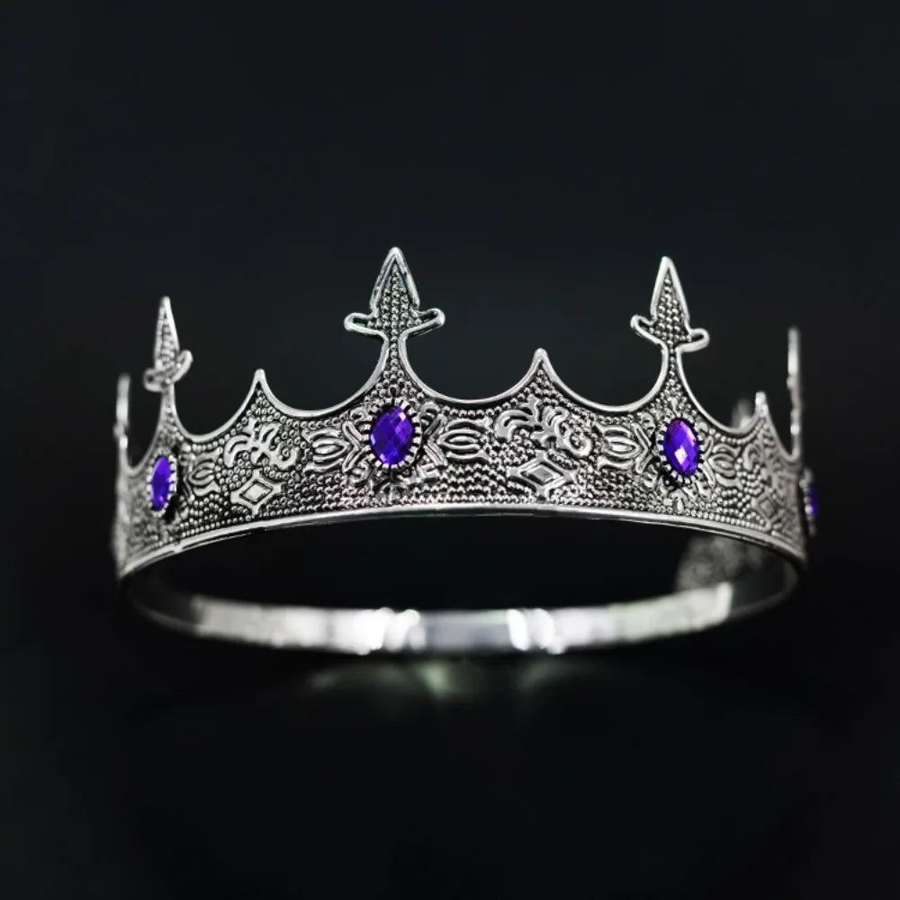 Trendy Vintage Baroque Crown Antique Bronze Elegant King Tiara Crown Adjustable Multicolor Prince Rhinestone Tiara Men