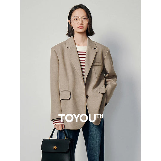 TOYOUTH 2023 Women Blazer Jacket Spring New Oversize Back Split Hem