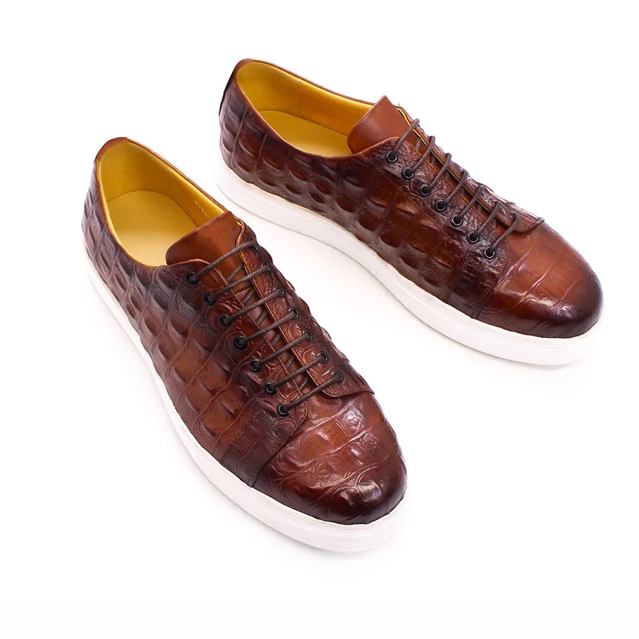 Men's Crocodile Leather Shoes Luxury Handmade Brown Casual Shoes Lace-up Flat Sneakers Banquet Daily Party Dating Men's Shoes