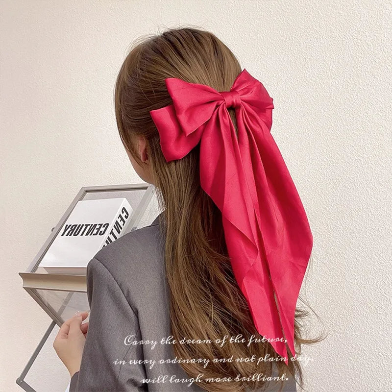 11 Solid Color Satin Ribbon Big Bows Hairpin Spring Clips Hair