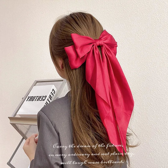 11 Solid Color Satin Ribbon Big Bows Hairpin Spring Clips Hair