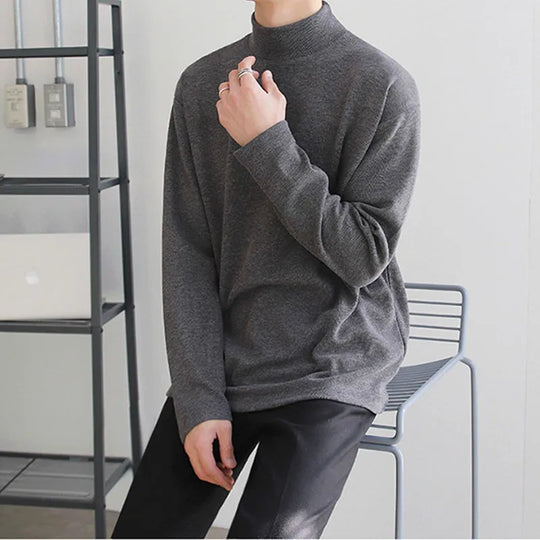 Yasuk Spring Autumn Winter Solid Casual Plush Turtleneck Men's Loose