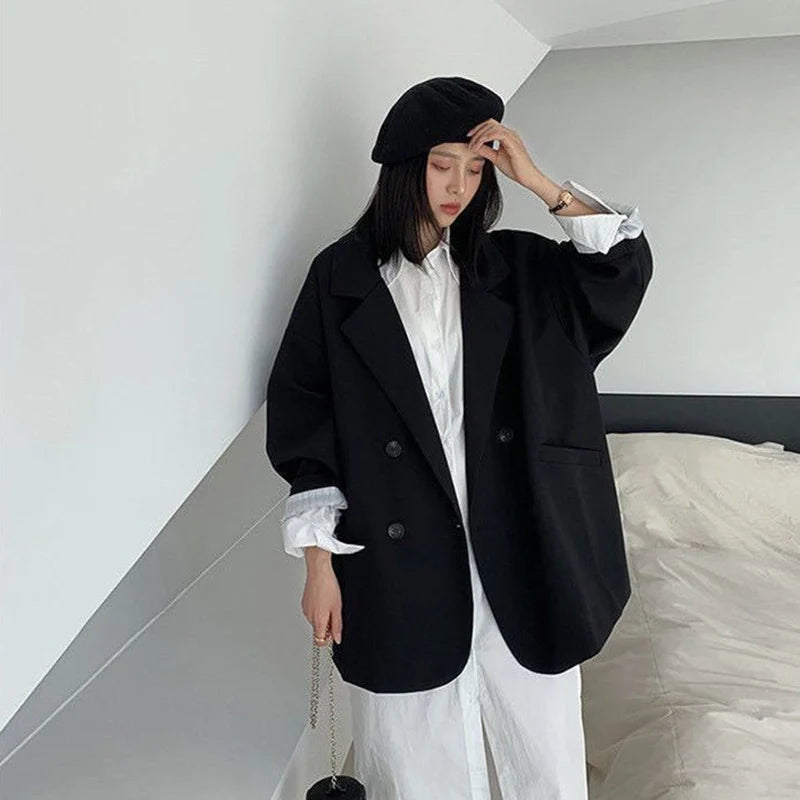 Vintage Blazers Women Elegant Solid Loose Coat Spring Fall Casual