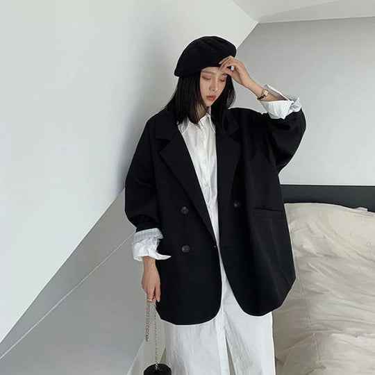 Vintage Blazers Women Elegant Solid Loose Coat Spring Fall Casual