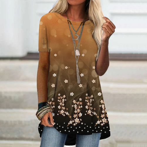 Fashion Women's T-shirt Summer O-neck Floral Print Tops Casual Short