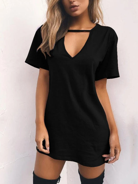 Sexy Elegant Dress Wrap Deep V Neck Cut Out Loose Dress Women Solid
