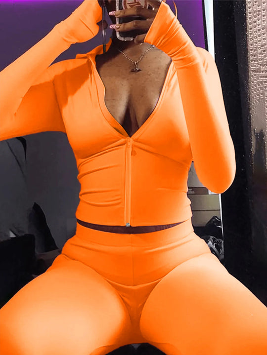 LW Hooded Collar Crop Top T-shirt Autumn Solid Color Long Sleeve Women's Hooded Crop Tops Slim Fit Short Streetwear Sporty sport
