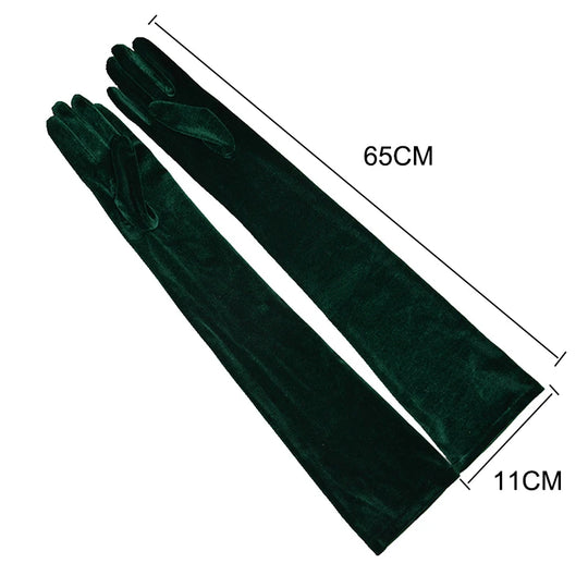 New Women Luxury Velvet 65CM Lengthen Gloves Female Winter Dinner