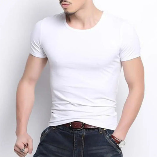 Men's Summer T-Shirt Cotton O-Neck V Neck Solid Color Short