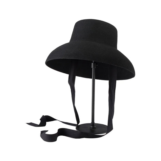 Vintage Elegant Autumn Winter Wool Felt Fedora Hat for Women Flat Top Wide Downturned Brim Hat with Tie Band Church Hat