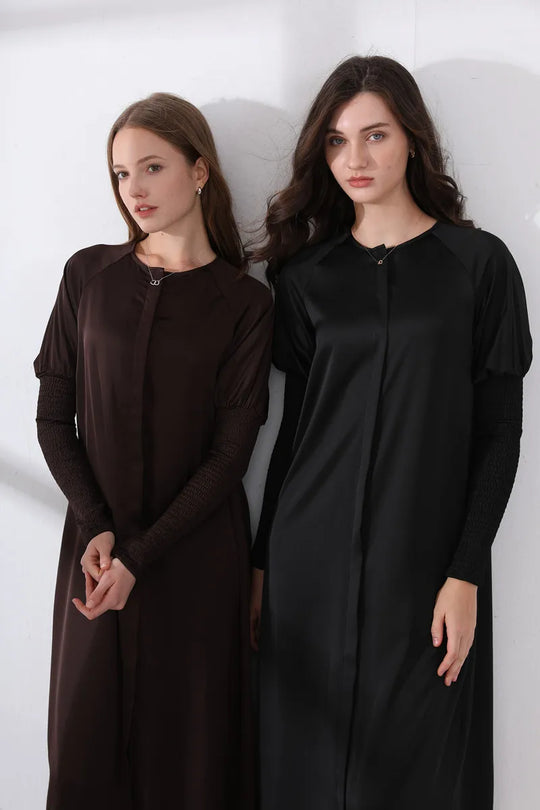 AS 2024 woman clothing satin dress button down design smocking sleeve