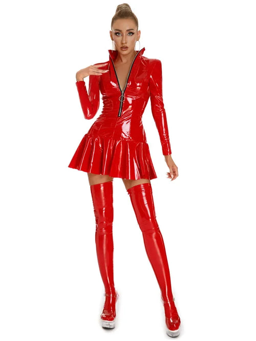 Women Sexy Glossy Pvc Leather Umbrella Dress Plus Size Shiny Latex
