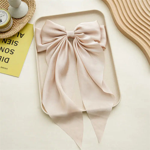 11 Solid Color Satin Ribbon Big Bows Hairpin Spring Clips Hair