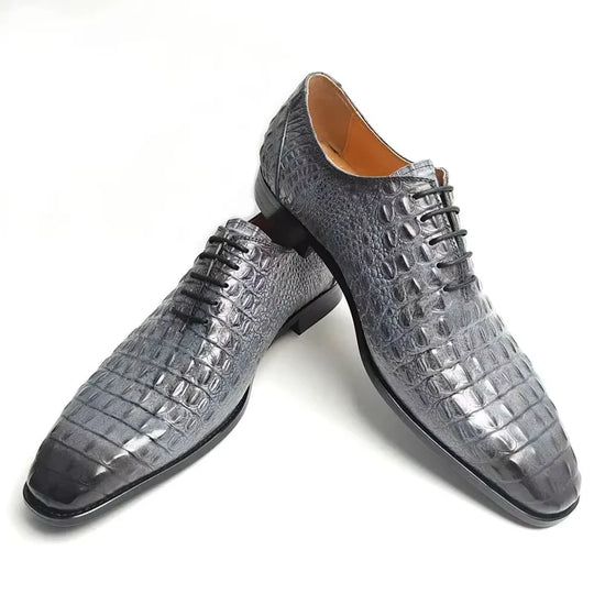 Deluxe Leather Shoes Crocodile Pattern Lace Up Wedding Shoes for Men Business Casual Leather Shoes Round Toe Height Increasing