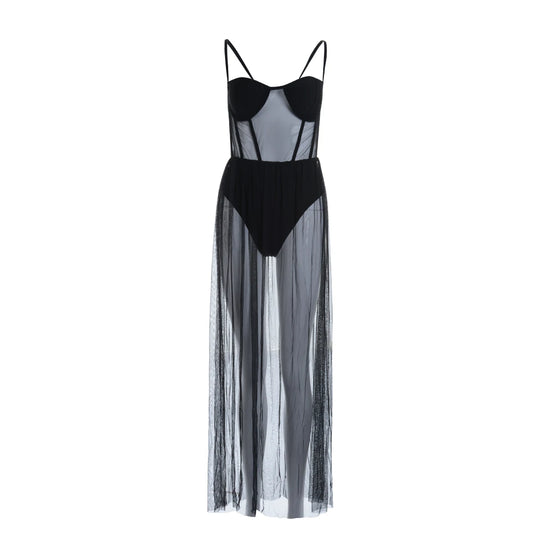 Womens Sleeveless Dress Sexy Stars Perspective Hot Thin Transparent