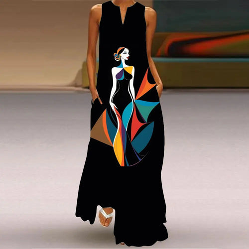 Summer Outdoor Street Fashion Women's Long Dress New Abstract Art