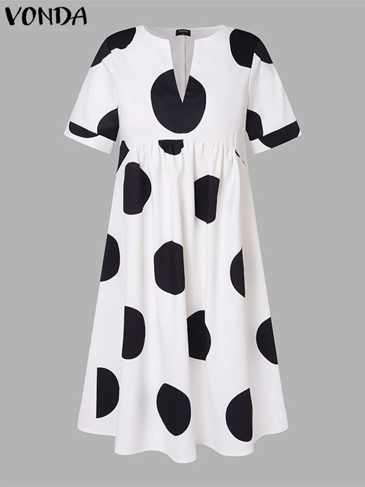 VONDA Plus Size 5XL Women Dress 2024 Summer Bohemian Polka Dot Maxi