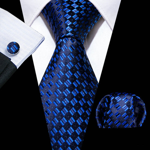 Men Tie Gold Navy Blue Striped Silk Tie 3.4" Jacquard Party