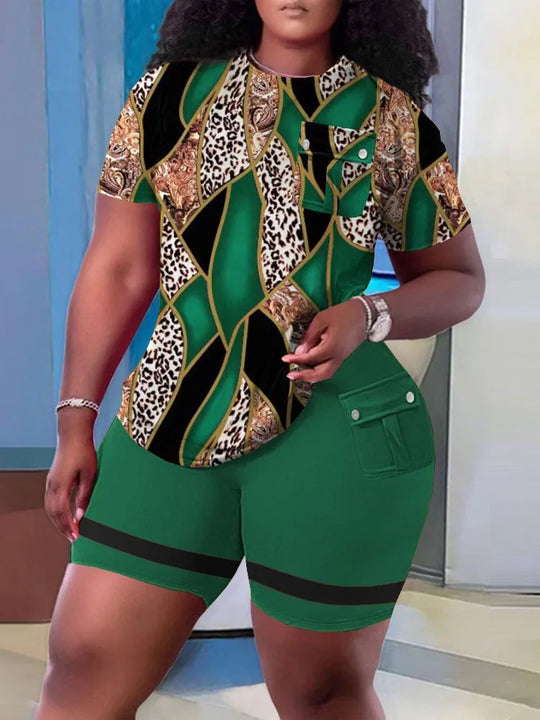 Fashionable Summer New Fashionable Pocket Set High End Simple Loose Printing Short Breathable Casual Home Pocket Set