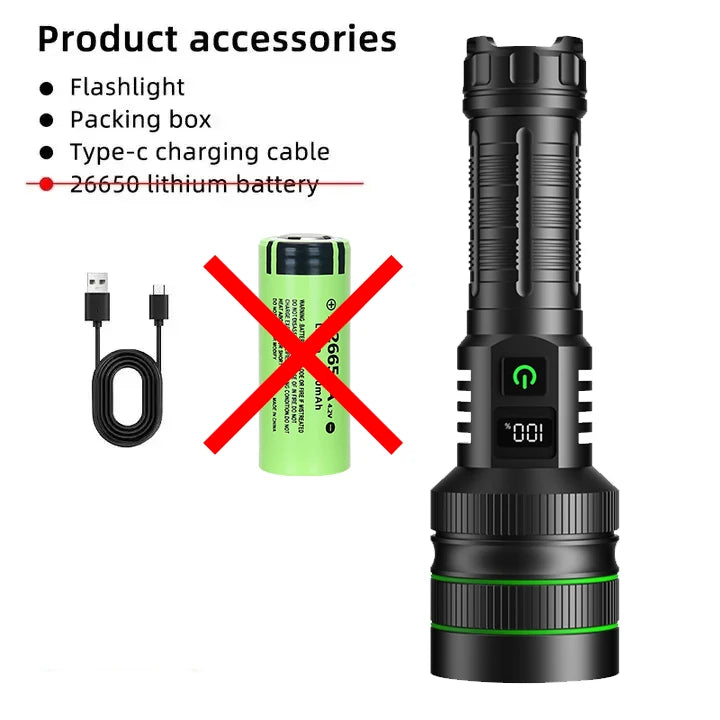 Super Long Range Tactical Torch High Power LED Flashlight USB Rechargeable Strong Light Lamp Outdoor Portable Lantern Waterproof