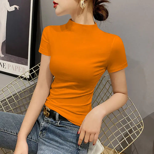 Luxury New Korean Style Women's Clothes High Neck Stretch Short