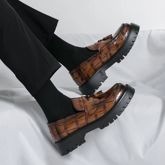 Business Tassel Loafers Shoes Slip on Casual Thick Bottom Leather Black Dress Party Shoes Boat Loafers For Man Fashion Moccasins