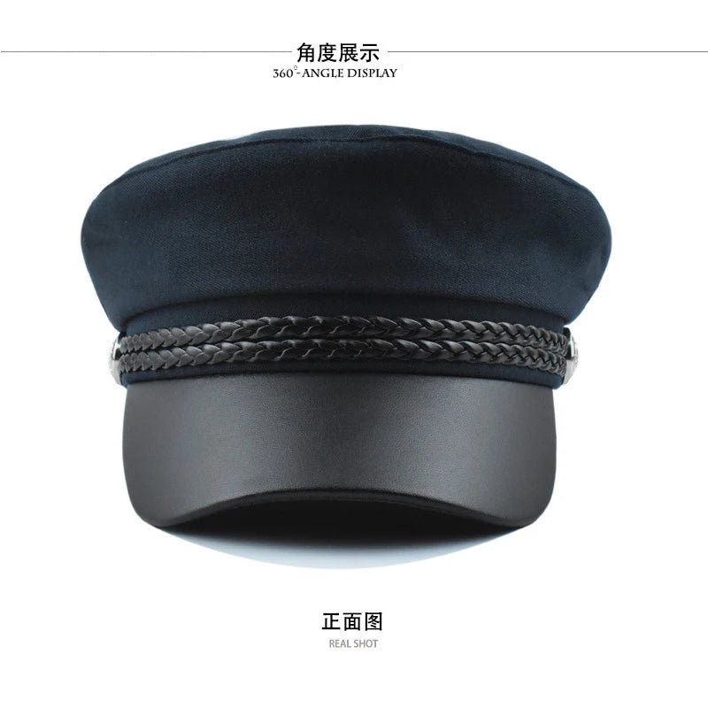 Women Men PU Leather Berets Hat Retro British Solid Beret Baseball Cap Outdoor Sun Hat Winter Warm Octagonal Hats Newsboy Caps