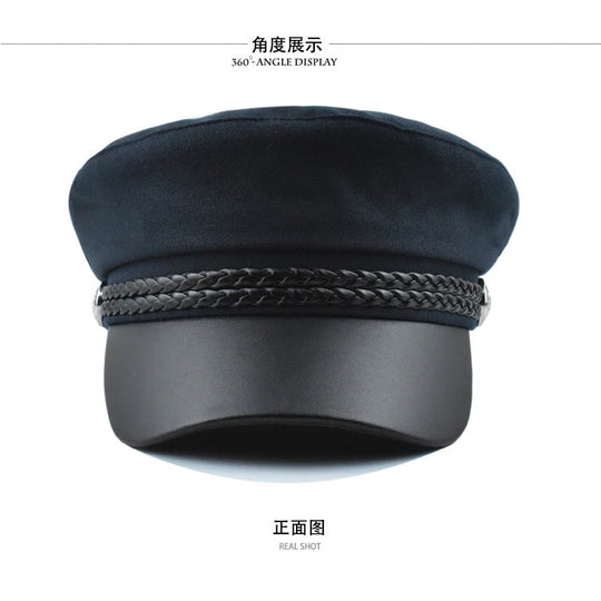 Women Men PU Leather Berets Hat Retro British Solid Beret Baseball Cap Outdoor Sun Hat Winter Warm Octagonal Hats Newsboy Caps